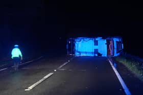 Overturned HGV on the A27 between Crossbush and Clapham. Photo: Sussex News and Pictures