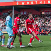 Joe Cook opens the scoring v Ebbsfleet - to make the prize a big step closer