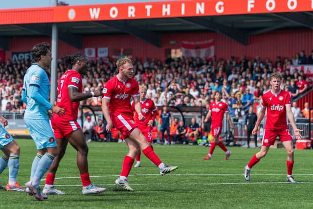 Joe Cook opens the scoring v Ebbsfleet - to make the prize a big step closer