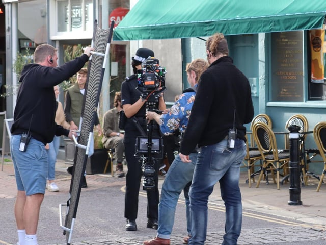 Film crews were in Hastings on Friday. Picture by Kevin Boorman