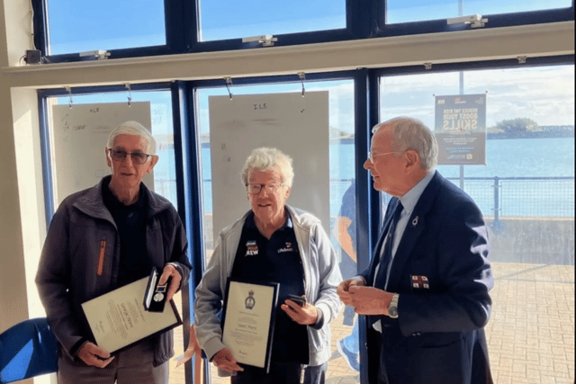 Eastbourne |RNLI award two of its fundraisers for 40 years of work. Photo: RNLI/Graham D