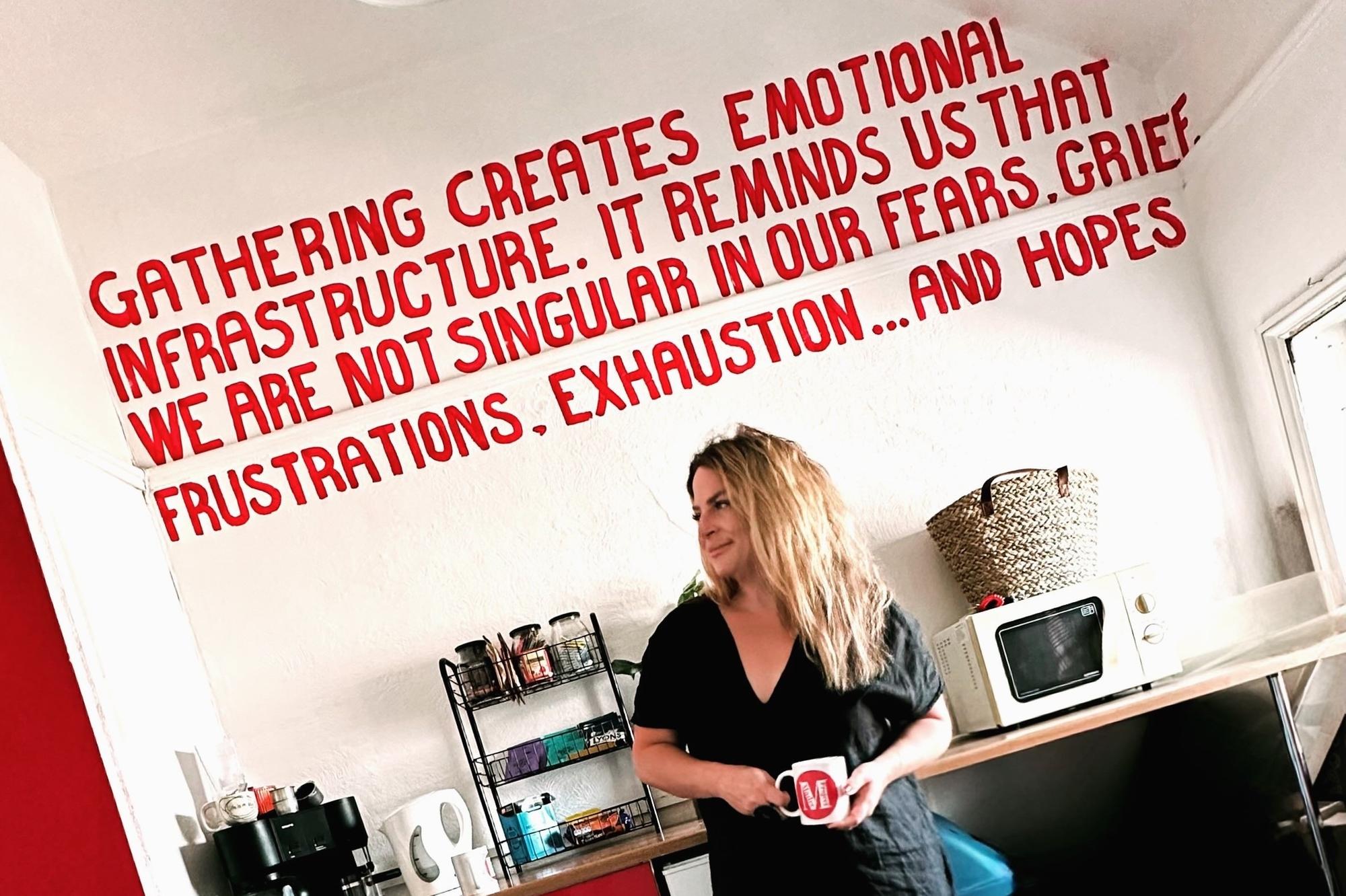 Founding director Sandy Oldaker is a conceptual artist and academic, researching a PhD in motherhood, care and reproductive politics at the University of Chichester