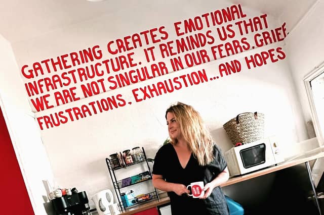 Founding director Sandy Oldaker is a conceptual artist and academic, researching a PhD in motherhood, care and reproductive politics at the University of Chichester