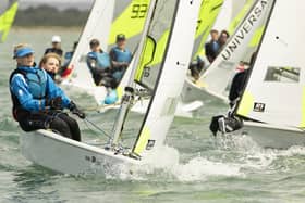 Young sailors taking part in the Itchenor Sailing Club Junior Schools Week during the Feva races | Picture by Chris Hatton