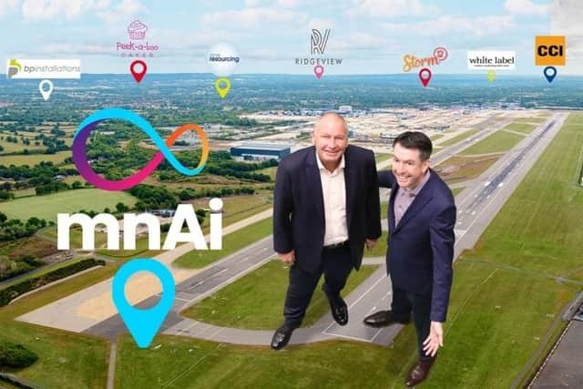 Ricky Cowan - MD at mnAI - (left) and Richard Lennard - economic partnerships manager at London Gatwick - (right), along with a selection of local companies London Gatwick currently works with. Picture contributed