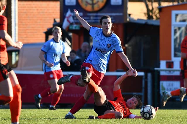 Worthing swapped their red shirts for light blue in the second half | Picture: Onerebelsview