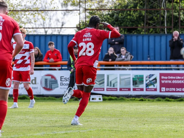 Action from Eastbourne Borough's final-day 3-2 win at Braintree - the Sports have stayed up with six points to spare