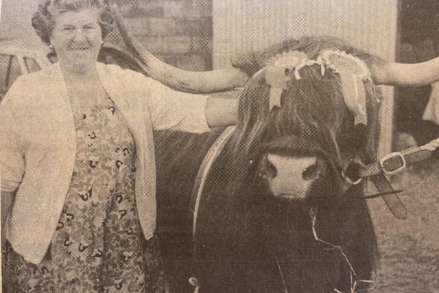Jean McPhail, Coolham, with her champion Highland cow