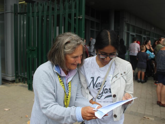 Bexhill Academy students with their GCSE results