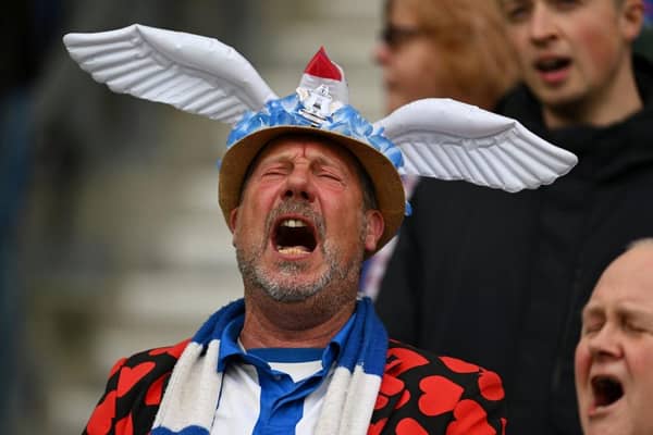 BRIGHTON, ENGLAND - MARCH 19: A Brighton & Hove Albion fan shows their support by wearing a seagull hat during the Emirates FA Cup Quarter Final match between Brighton & Hove Albion and Grimsby Town at Amex Stadium on March 19, 2023 in Brighton, England. (Photo by Mike Hewitt/Getty Images)