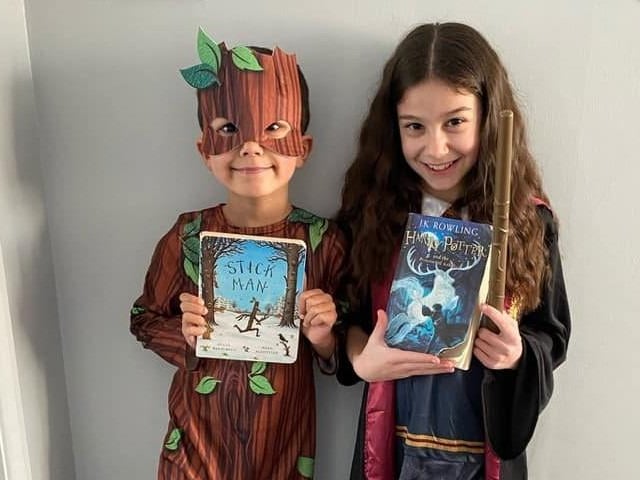 Sian Elise Northmore sent in this picture of Luca as Stick Man and Eva as Hermione Granger
