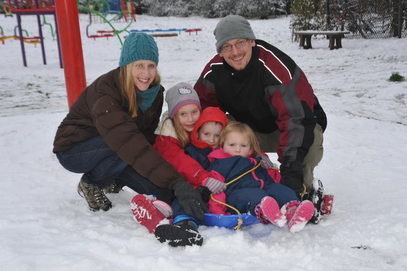 Snow fun in Eastbourne (L-R: The Whitby family - Ali, Rebekah, Matthias, Kyria and Ray)