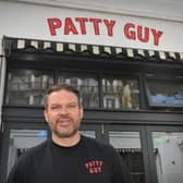 Patty Guy getting ready to open at The Courtyard in Hastings. 

Pictured: Kenny Tutt, winner of MasterChef 2018, outside his new premises at The Courtyard.