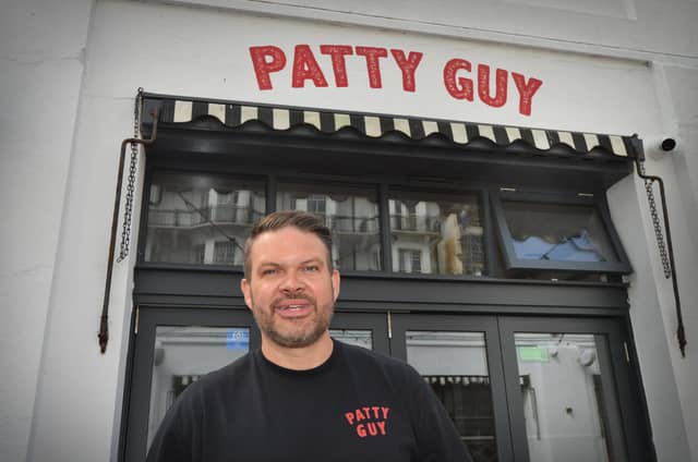 Patty Guy getting ready to open at The Courtyard in Hastings.
Pictured: Kenny Tutt, winner of MasterChef 2018, outside his new premises at The Courtyard.