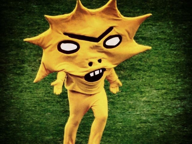 Kingsley, the mascot for Scottish Championship team Partick Thistle F.C. is certainly a mad mascot.
Looking like the combination of a cartoon sun and Lisa Simpson, Kingsley is certainly effective in striking fear in Partick Thistle’s opponents