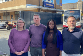 Lewes MP James MacCleary (second from left) with Lewes Town Councillors Edwina Livesey and Kevin West and District Councillor Janet Baah. Photo: Office of James MacCleary MP