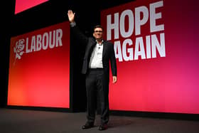 LIVERPOOL, ENGLAND - SEPTEMBER 29: Prime Minister Andy Burnham delivers his keynote speech on day three of the Labour Party Conference at Liverpool Experience Campus on September 29, 2026 in Liverpool, England. (Photo by Leon Neal/Getty Images)