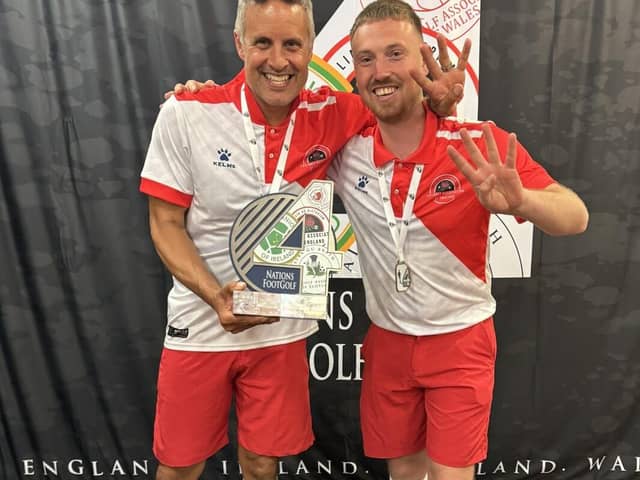 Richard Philp and Josh Paton winning with England in the 4 Nations Footgolf