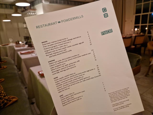 Dinner menu
