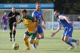 Action from Horsham's 2-0 home defeat to Bishop's Stortford on Saturday. Pictures by John Lines