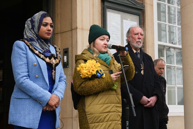 Dozens gathered outside Worthing Town Hall at 11am for a minute’s silence and prayer to mark one year since the Russian invasion of Ukraine began