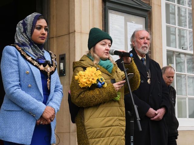Dozens gathered outside Worthing Town Hall at 11am for a minute’s silence and prayer to mark one year since the Russian invasion of Ukraine began