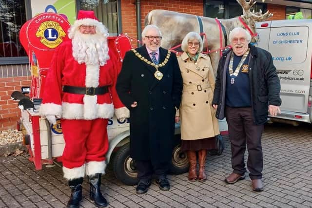 Father Christmas with Mayor and Mayoress Craig and Judy Gershater alongside the President of Chiches