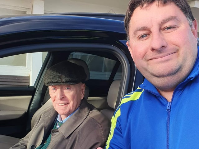 Sam 'Elvis' Labat with Sir Michael Caine. Photo: Contributed