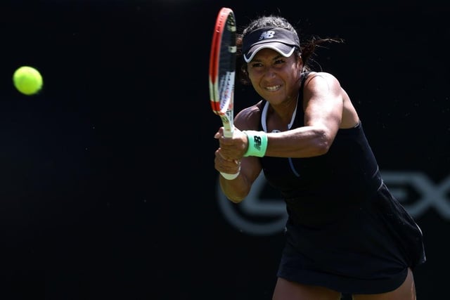 EASTBOURNE, ENGLAND - JUNE 25: Heather Watson of Great Britain in action during her women's singles qualifying match against Camila Osorio of Columbia during Day Two of the Rothesay International Eastbourne at Devonshire Park on June 25, 2023 in Eastbourne, England. (Photo by Charlie Crowhurst/Getty Images for LTA):Images from day two at the Rothesay tennis international at Devonshire Park, Eastbourne
