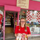Tilgate Bakery owner Jane Kirkham with her special red and white products to celebrate Crawley Town getting to Wembley | Picture: Mark Dunford