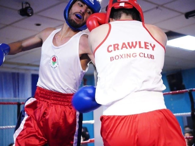Action from Crawley's junior boxing squad at their annual blockbuster at the Goffs Park Social Club on Sunday. Picture by Max Spanner Photography