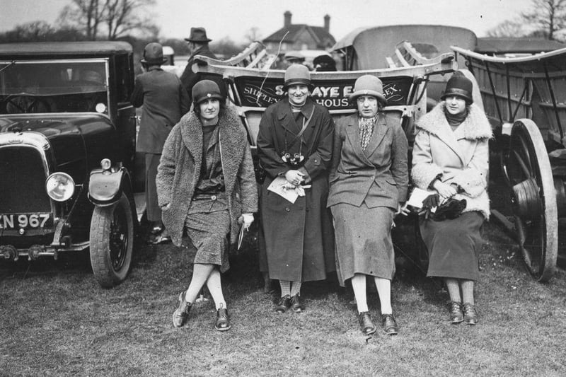 Four women at the Horsham and Crawley Point to Point Steeplechases at Dial Post near West Grinstead on 12th April 1925.