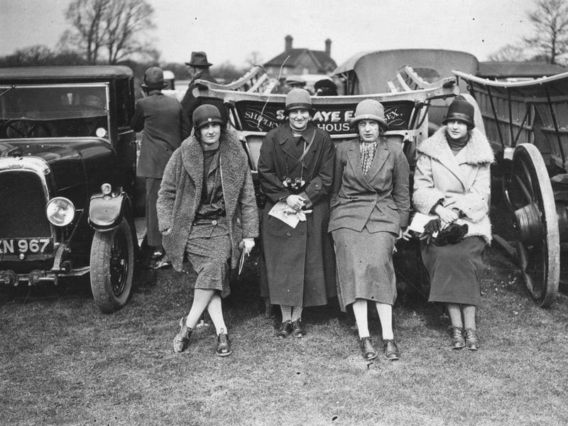 Four women at the Horsham and Crawley Point to Point Steeplechases at Dial Post near West Grinstead on 12th April 1925.