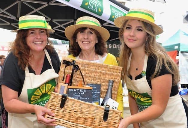 The launch of the Sussex Six campaign - helping people to 'buy local' - in Horsham on Saturday: Paula Seager, Hilary knight and Rhiannon Price. Photo: Steve Robards