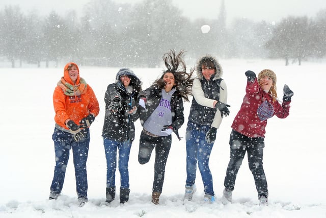 Tanbridge girls have fun in the snow in Horsham Park, January 2013 -photo by Steve Cobb