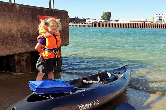 Indie Reid can often be seen kayaking to school along the River Adur