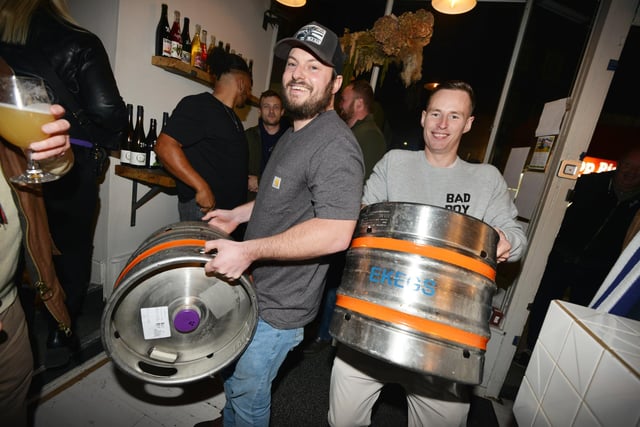 The launch of Bad Boy Brewing CO's new beer Whoosah at Collected Fictions in St Leonards on November 18 2023. Bad Boy Brewing Co were also celebrating their new collaboration beers with Pig & Porter (Tunbridge Wells) and Brewing Brothers (Hastings). 

L-R: Charlie Best and Dylan Williams, Bad Boy Brewing Co.