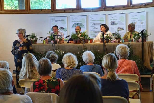 Maggie Haynes (left) introduces the panel of gardening experts.