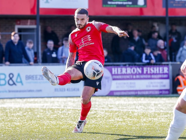 Action from Eastbourne Borough's National South win ovder Dartford at Priory Lane