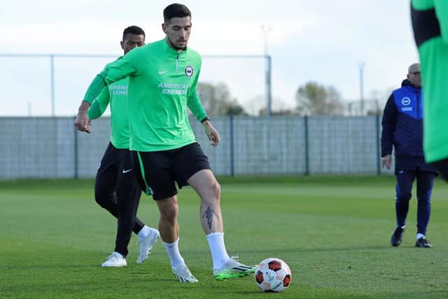 Brighton midfielder Jakub Moder in full training ahead of the Ajax clash
