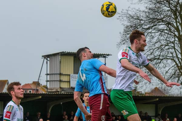 An aerial duel in the Rocks-Hastings game | Picture: Tommy McMillan