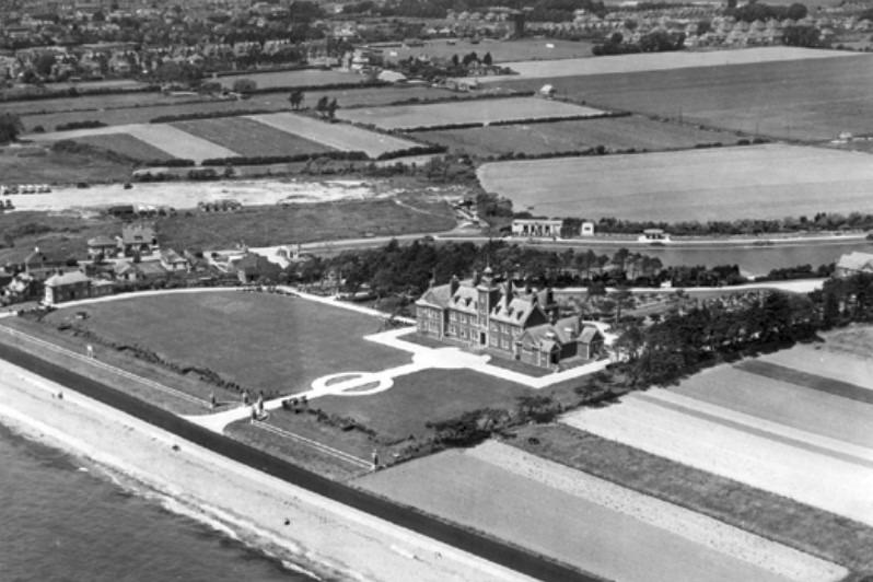 Rustington Convalescent Home and its surroundings in June 1949. This aerial photograph of the home and farm was taken for a promotional brochure and postcards after the Second World War.