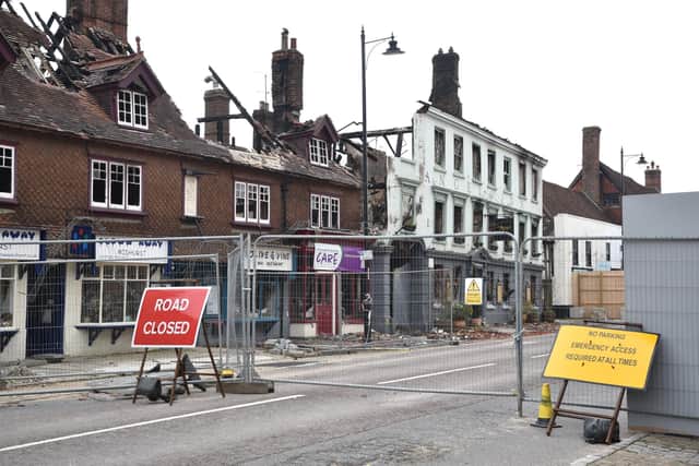 Fire damaged buildings including the Angel Inn in Midhurst. Pic by S Robards