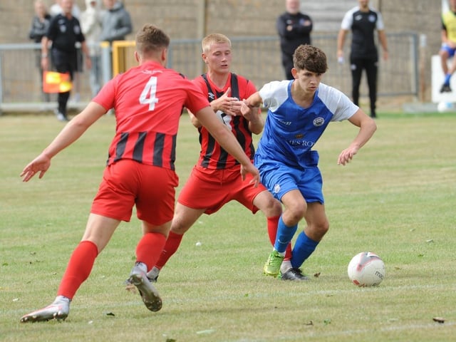 Action from a pre-season friendly between Shoreham and Worthing United at Middle Road