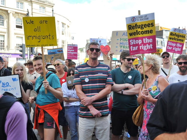Hastings Stand Up To Racism's National Day Of Protest on August 10 2024 in Robertson Street.