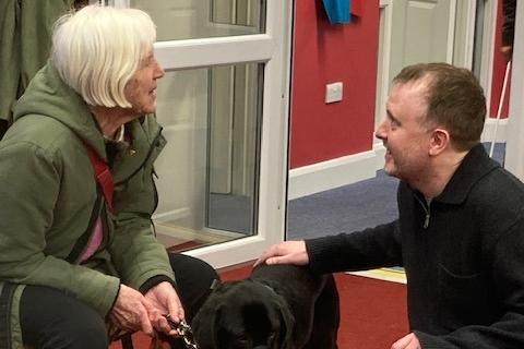 Comedians Chris McCausland and Jon Long with Sight Support Worthing volunteers and members at the charity's centre in Rowlands Road