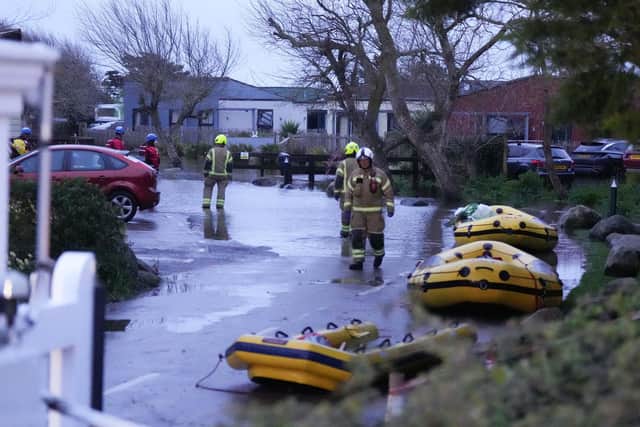 The fire service announced at 3am that ‘multiple crews’ were dealing with an ‘incident of severe flooding’ at Medmerry holiday park, between Bracklesham and Selsey. Photo: Eddie Mitchell