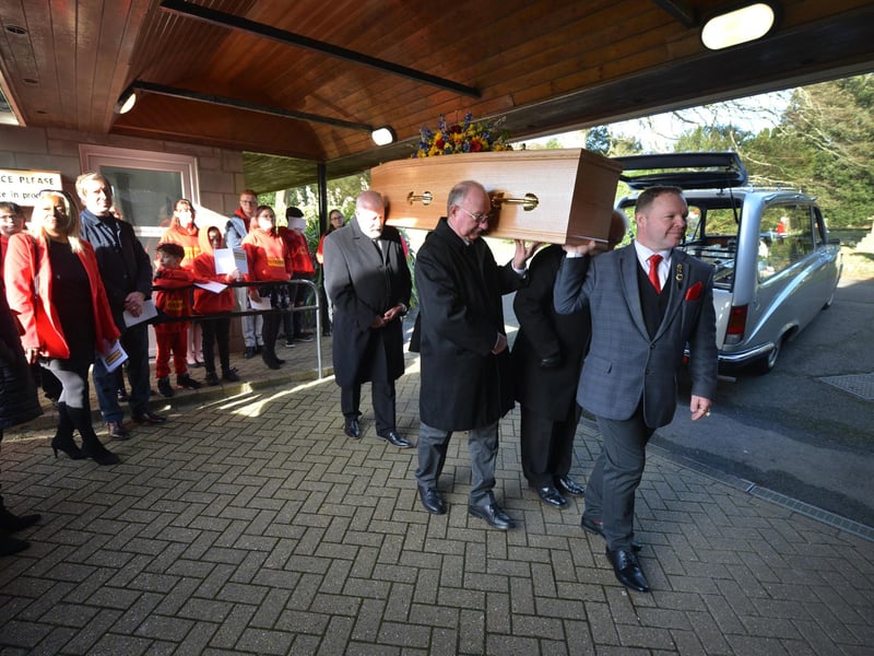 The funeral of Pat Fisher at Hastings Crematorium on February 1 2024.