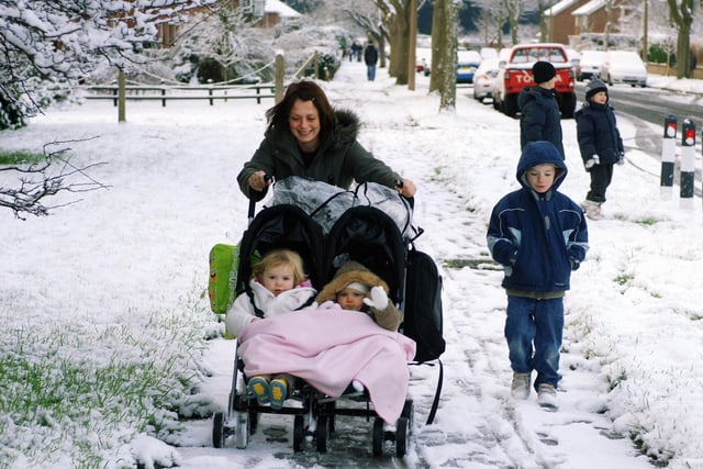 Struggling with the pushchair in Princess Avenue on January 24, 2007