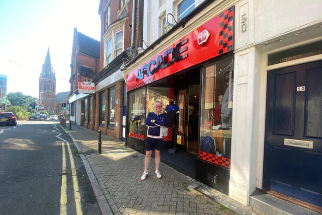 Arcade owner Lee Sharp outside the shop in Eastbourne town centre
